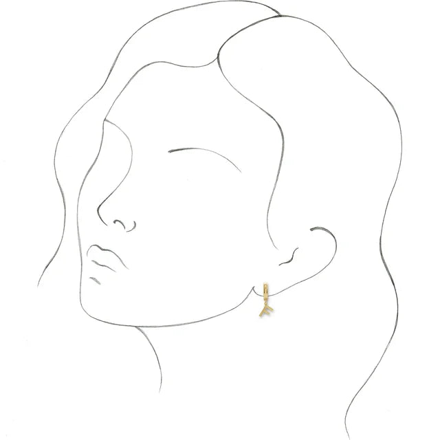 14K Yellow Gold Initial F Hinged Huggie Earring