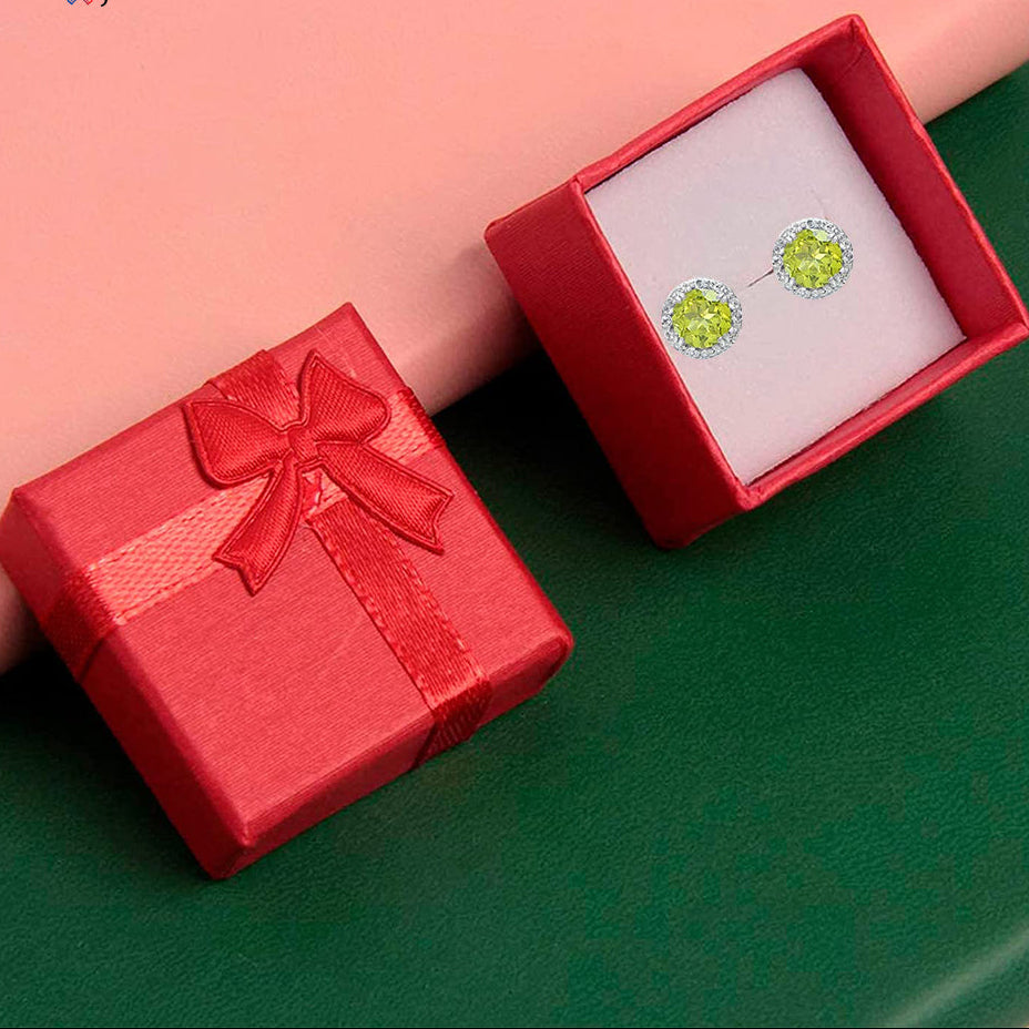 10k White Gold Plated 3 Ct Round Created Peridot CZ Halo Stud Earrings