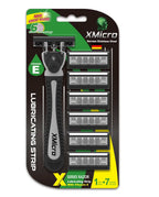 XMicro Razors For Men, 1 Razor, 7 Blade Refills With German Stainless Steel, Lubricated With Vitamin E For Smooth Shave, Shields Against Irritation, Version X