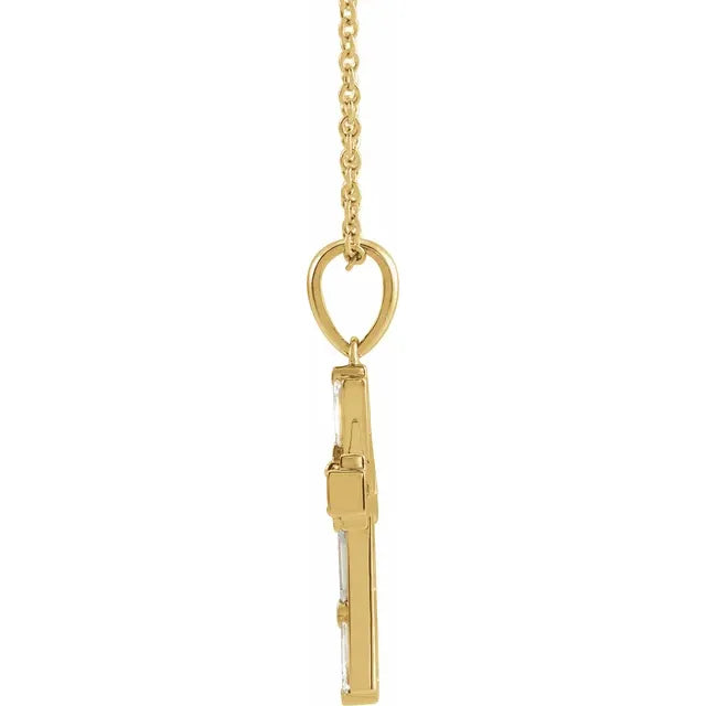 14K Yellow Gold 3/8 CTW Natural Diamond Baguette Cross 16-18" Necklace