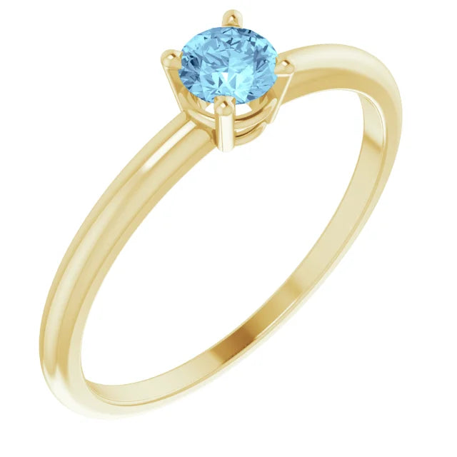 14K Yellow Gold 3 mm Imitation Aquamarine Ring