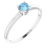 Sterling Silver 4 mm Natural Aquamarine Ring