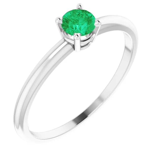Sterling Silver 4 mm Lab-Grown Emerald Ring