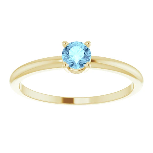 14K Yellow Gold 3 mm Imitation Aquamarine Ring