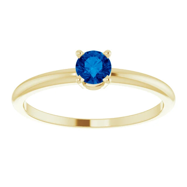 14K Yellow Gold 4 mm Natural Blue Sapphire Ring