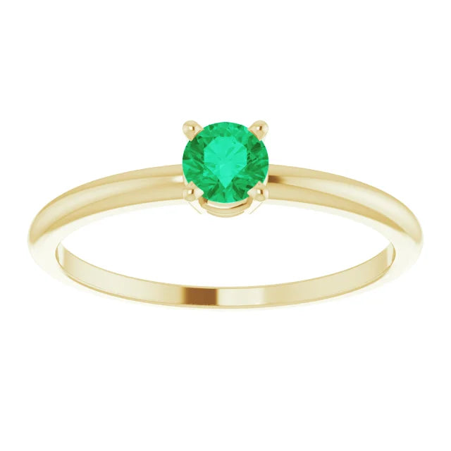 14K Yellow Gold 4 mm Natural Emerald Ring