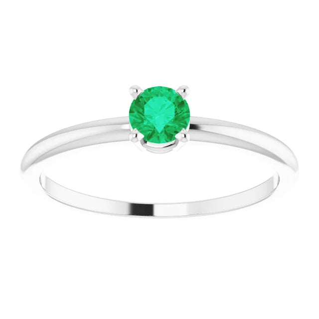 Sterling Silver 4 mm Lab-Grown Emerald Ring