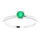 Sterling Silver 4 mm Natural Emerald Ring