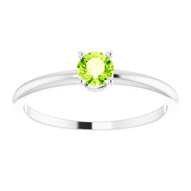 14K White Gold 4 mm Natural Peridot Ring