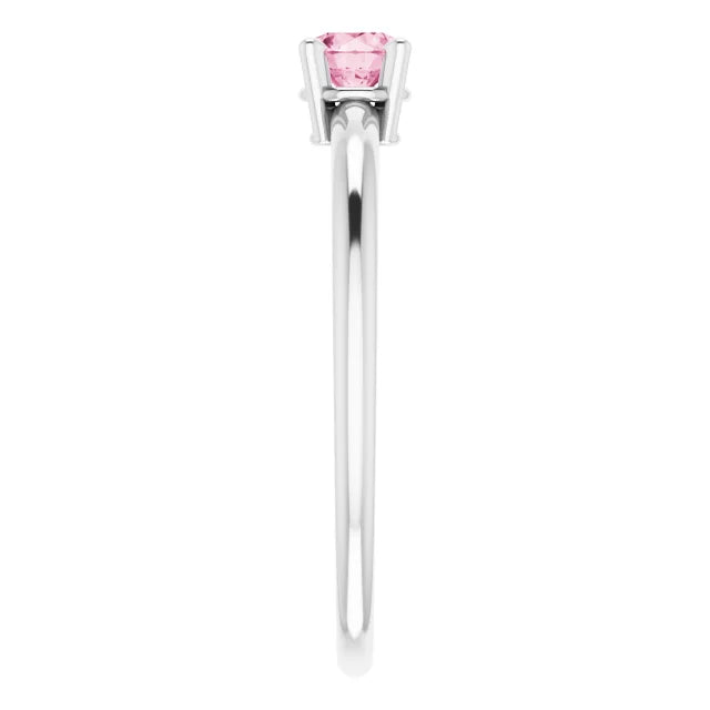 Sterling Silver 4 mm Natural Pink Tourmaline Ring