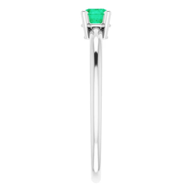 Sterling Silver 4 mm Lab-Grown Emerald Ring