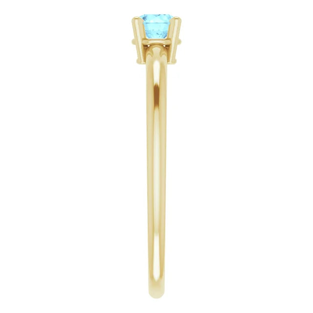 14K Yellow Gold 4 mm Natural Aquamarine Ring