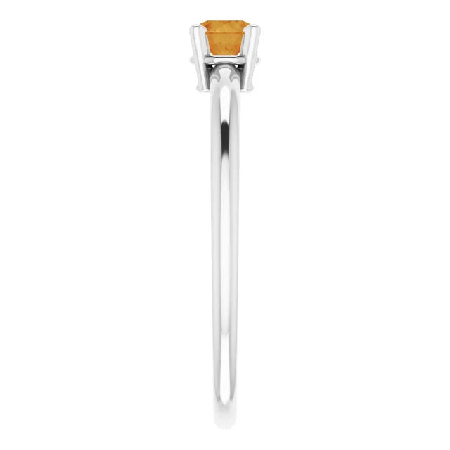 Sterling Silver 4 mm Natural Citrine Ring
