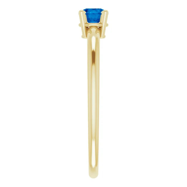 14K Yellow Gold 4 mm Natural Blue Sapphire Ring