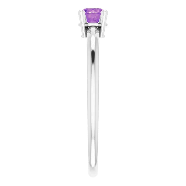 Sterling Silver 4 mm Natural Amethyst Ring