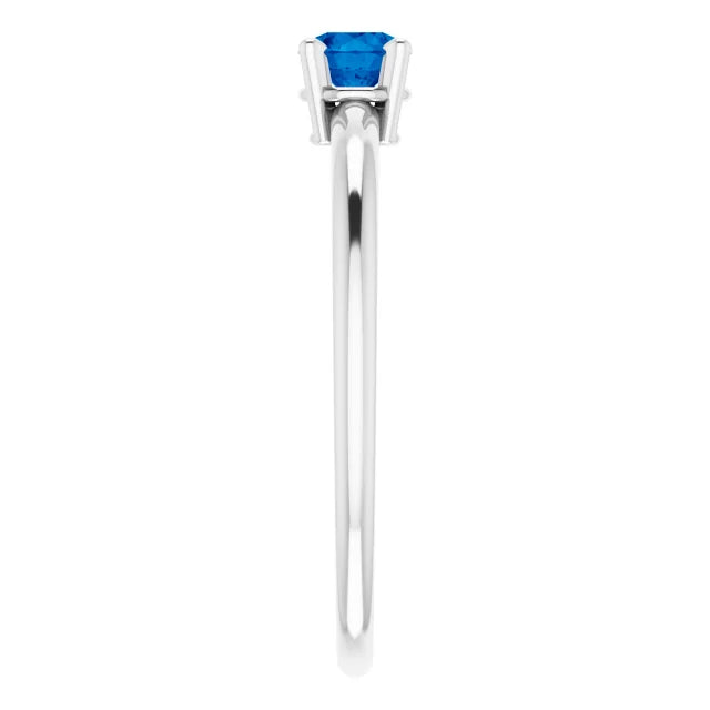 14K White Gold 4 mm Natural Blue Sapphire Ring