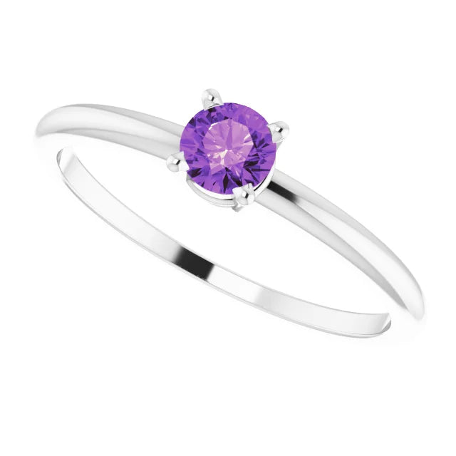 Sterling Silver 3 mm Imitation Amethyst Ring