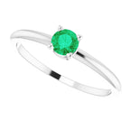 Sterling Silver 4 mm Natural Emerald Ring