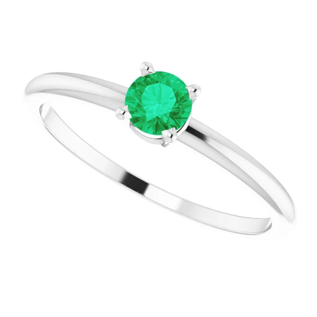 Sterling Silver 4 mm Natural Emerald Ring
