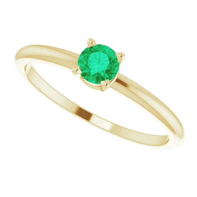 14K Yellow Gold 4 mm Lab-Grown Emerald Ring