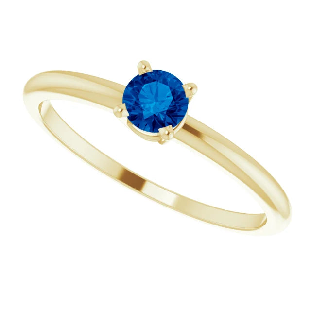 14K Yellow Gold 3 mm Imitation Blue Sapphire Ring