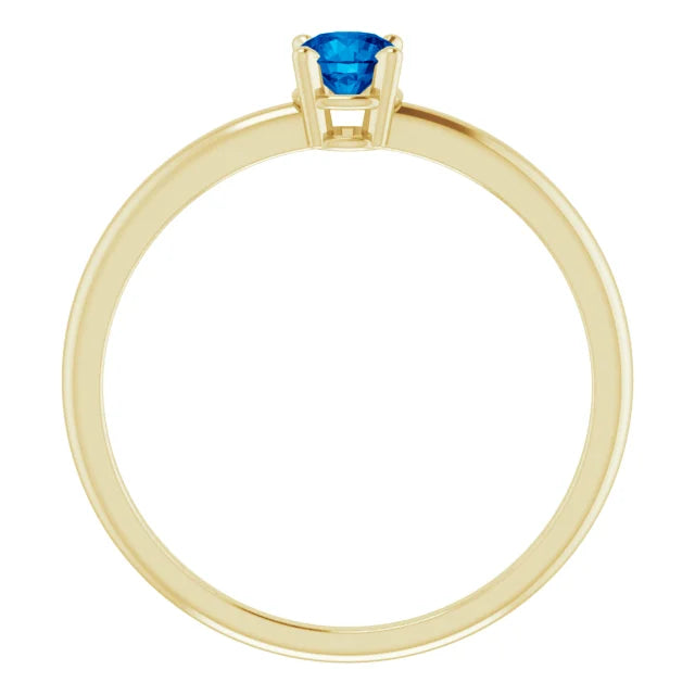 14K Yellow Gold 4 mm Natural Blue Sapphire Ring