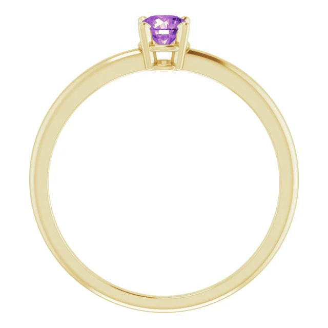 14K Yellow Gold 4 mm Natural Amethyst Ring