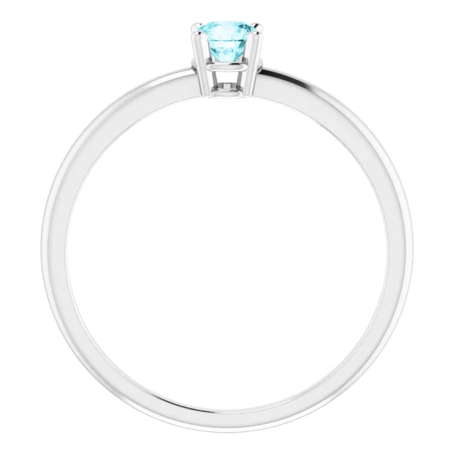 Sterling Silver 4 mm Natural Blue Zircon Ring