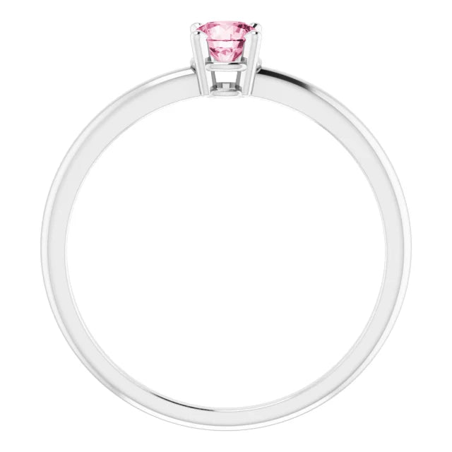 Sterling Silver 4 mm Natural Pink Tourmaline Ring