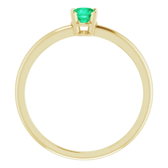 14K Yellow Gold 4 mm Lab-Grown Emerald Ring