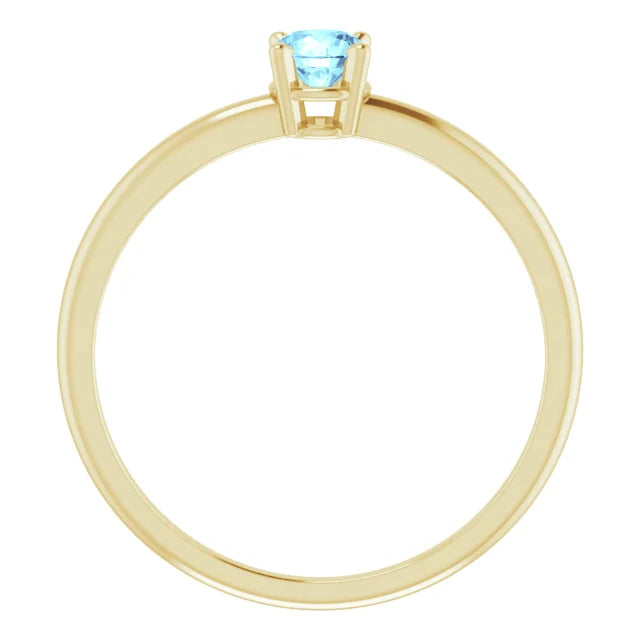 14K Yellow Gold 3 mm Natural Aquamarine Ring