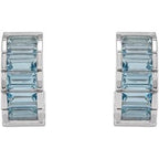 14K White Natural Aquamarine Huggie Earrings