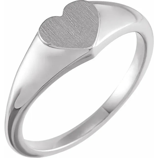 14K White Gold Heart Signet Ring