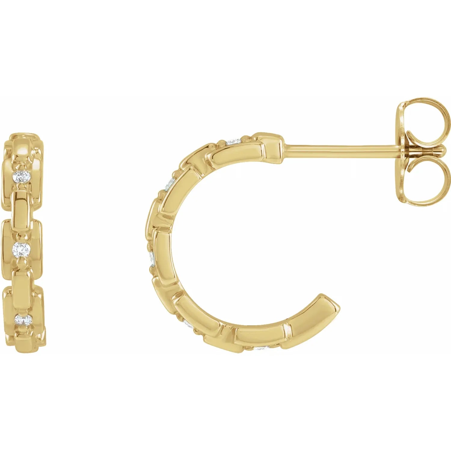 14K Yellow Gold .04 CTW Natural Diamond Chain Link Huggies