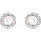 14K White Gold .07 CTW Natural Diamond Semi-Set Halo-Style Earrings for 4-4.5mm Pearl