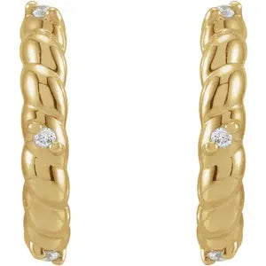 14K Yellow Gold .03 CTW Natural Diamond Rope Huggies