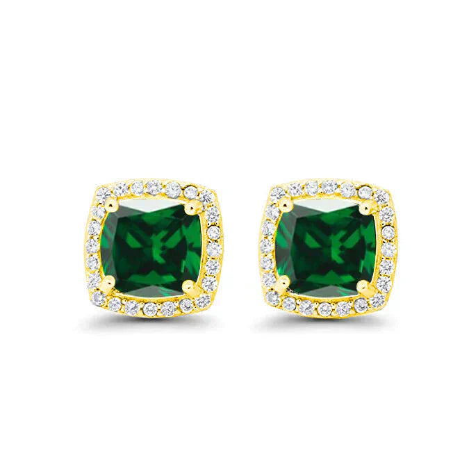 DiamondX 18k Yellow Gold 1 Carat Created Halo Princess Sapphire Birthstone Stud Earrings All Colors Plated