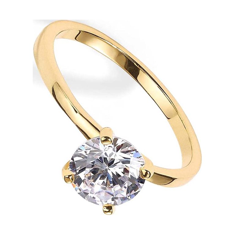DiamondX 18K Yellow Gold Created White Sapphire Round Engagement Wedding Ring Plated Sizes 5-10
