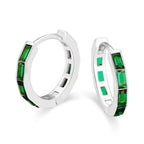 DiamondX 18K White Gold Created Emerald 3Ct Emerald Cut Huggie Hoop Earrings Plated