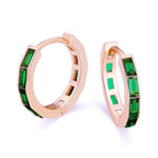 DiamondX 18K Rose Gold Created Emerald 3Ct Emerald Cut Huggie Hoop Earrings Plated