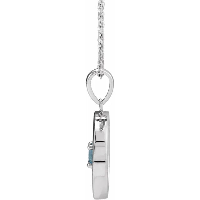 14K White Gold Natural Aquamarine & 1/4 CTW Natural Diamond Disc 16-18" Necklace
