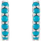14K White Gold Natural Turquoise Huggie Hoop Earrings