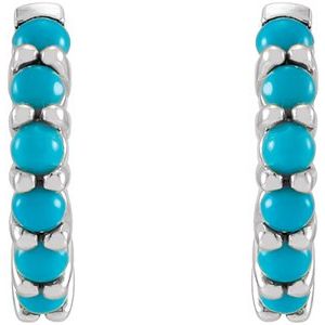 14K White Gold Natural Turquoise Huggie Hoop Earrings