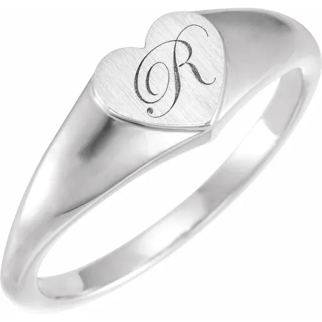 14K White Gold Heart Signet Ring