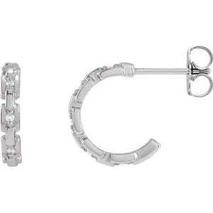14K White Gold .04 CTW Natural Diamond Chain Link Huggies