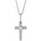 14K White Gold Straight Baguette .02 CTW Natural Diamond Semi-Set Cross 18" Necklace