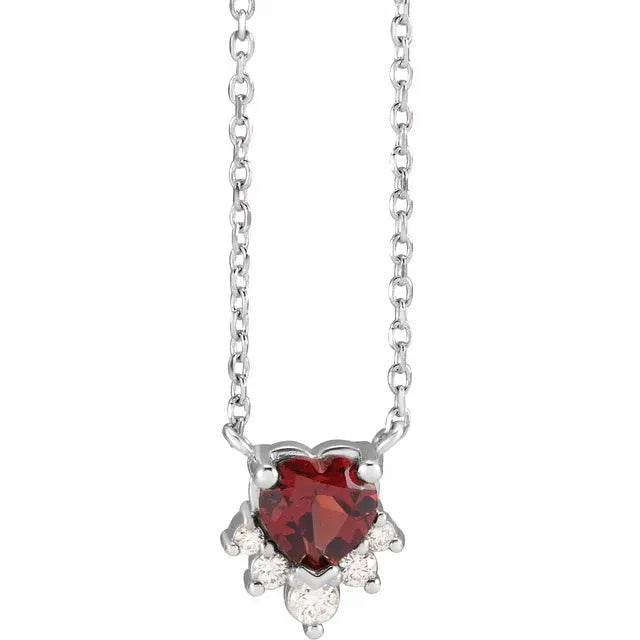 14K White Gold Natural Mozambique Garnet & .07 CTW Natural Diamond 18" Necklace
