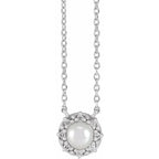 14K White Gold .03 CTW Natural Diamond Semi-Set Halo-Style Necklace Center for 4-4.5 mm Pearl