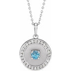 14K White Gold Natural Aquamarine & 1/4 CTW Natural Diamond Disc 16-18" Necklace