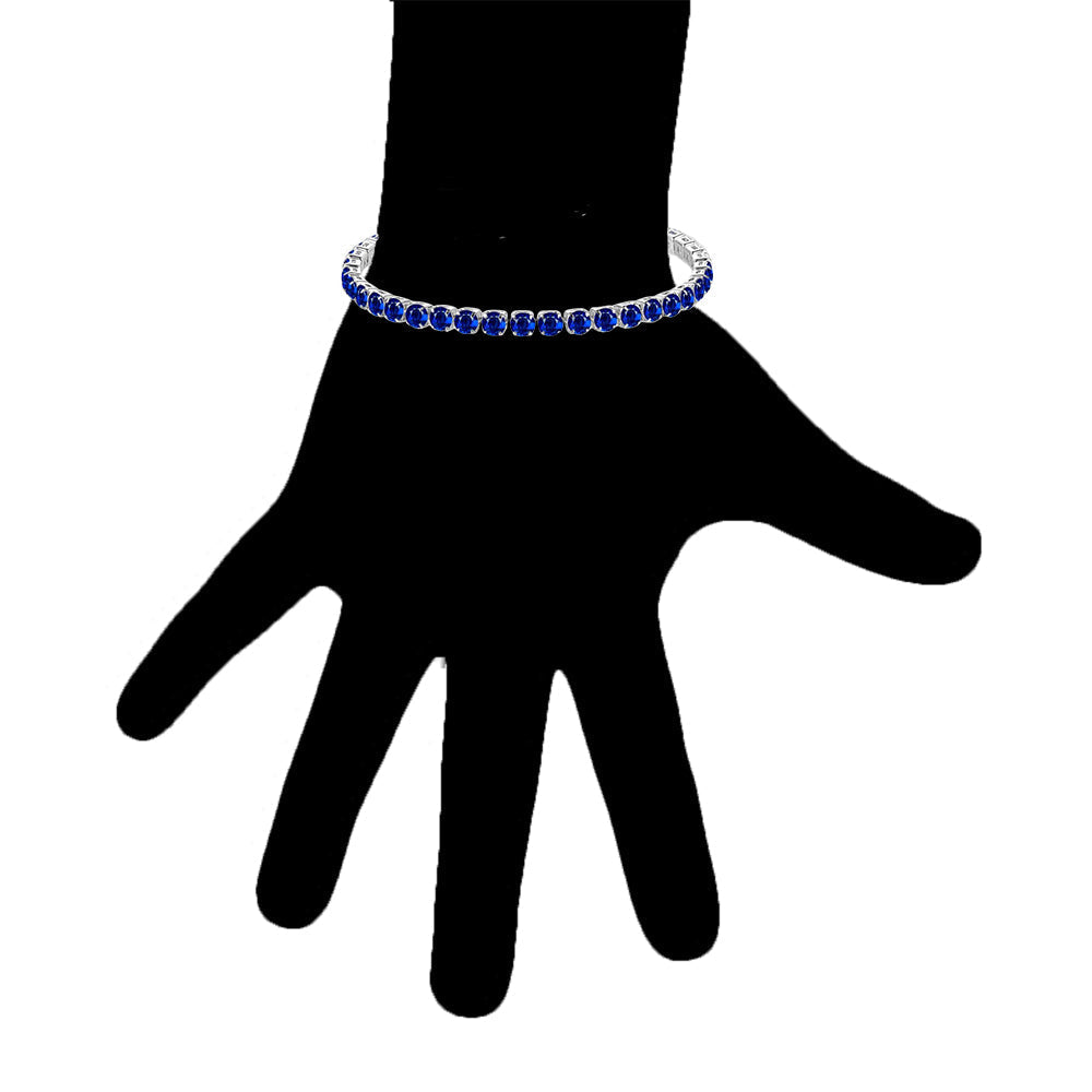 18k White Gold 6 Cttw Created Blue Sapphire CZ Round Adjustable Tennis Plated Bracelet